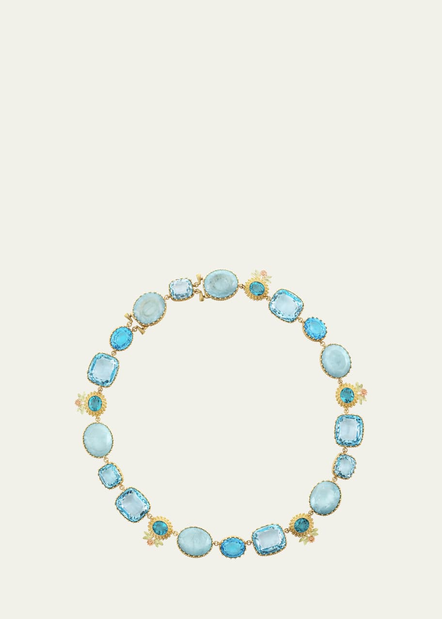 Image 1 of 1: 18K Yellow, Rose and Green Gold Pierreries Blue Necklace