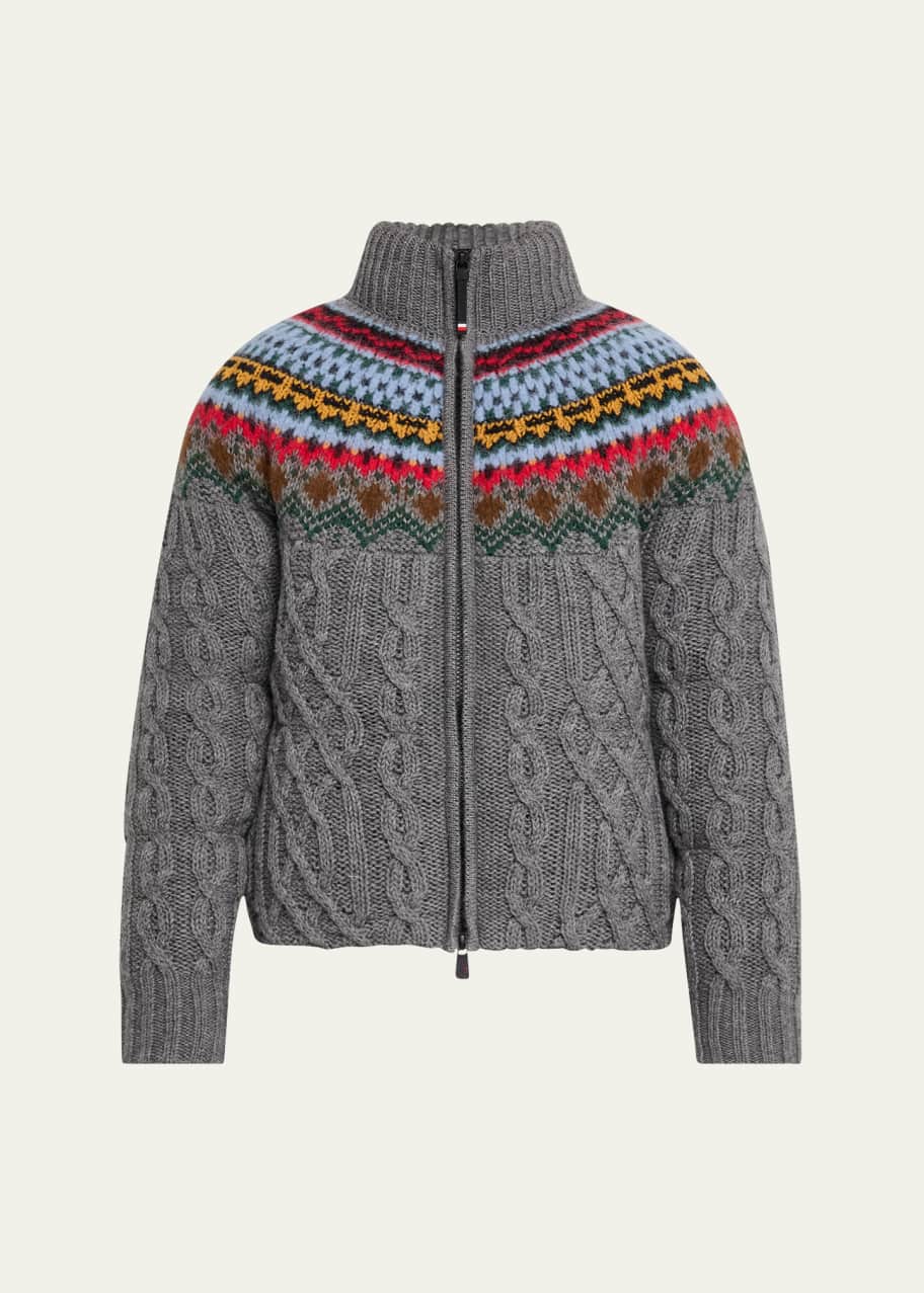 Image 1 of 1: Men's Padded Wool Cable-Knit Zip-Up Sweater