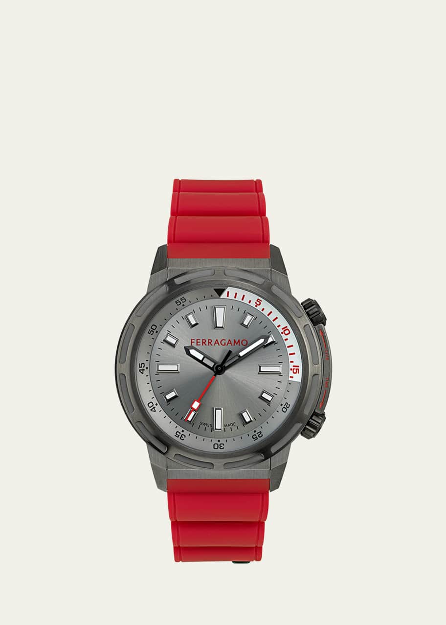 Image 1 of 1: Men's Ferragamo Sport IP Gunmetal PU-Strap Watch, 46mm
