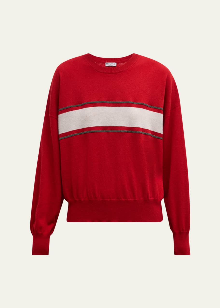 Image 1 of 1: Colorblock Stripe And Monili Cashmere Wool Sweater