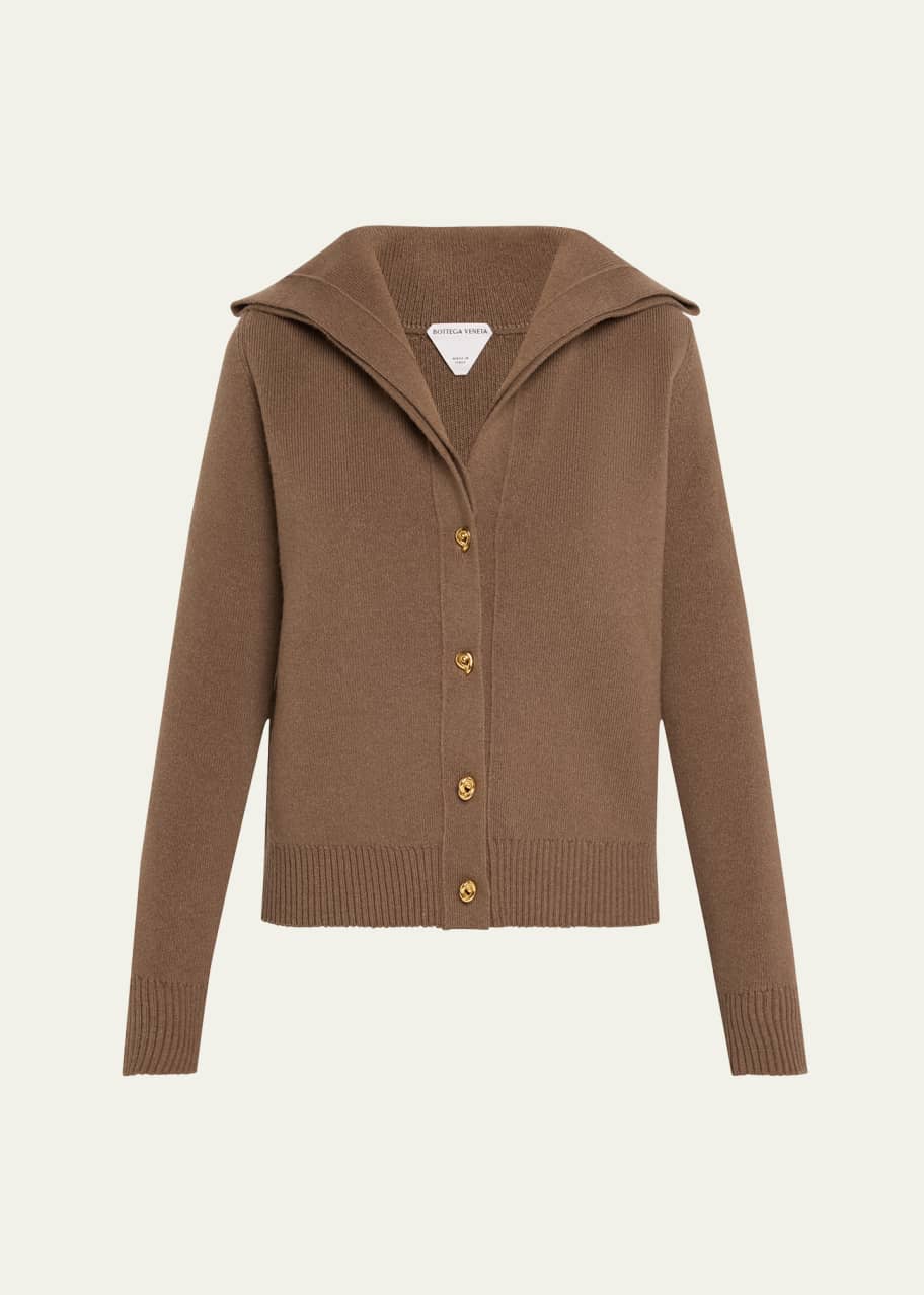 Bottega Veneta Compact Wool Cardigan with Gold Knot Buttons