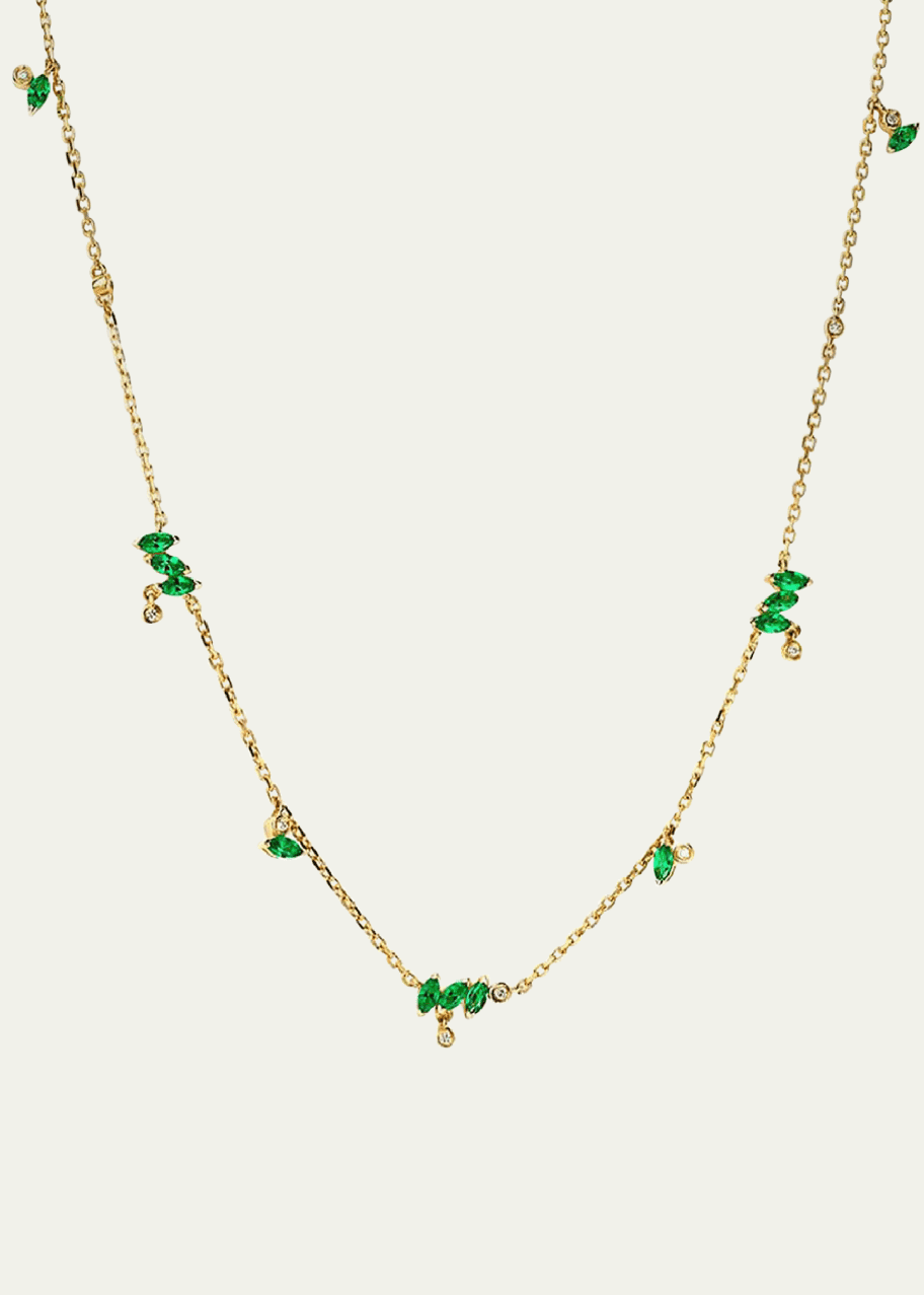 Image 1 of 1: 14K Yellow Gold Veto Station Necklace with Cultured Emeralds and Lab Grown Diamonds