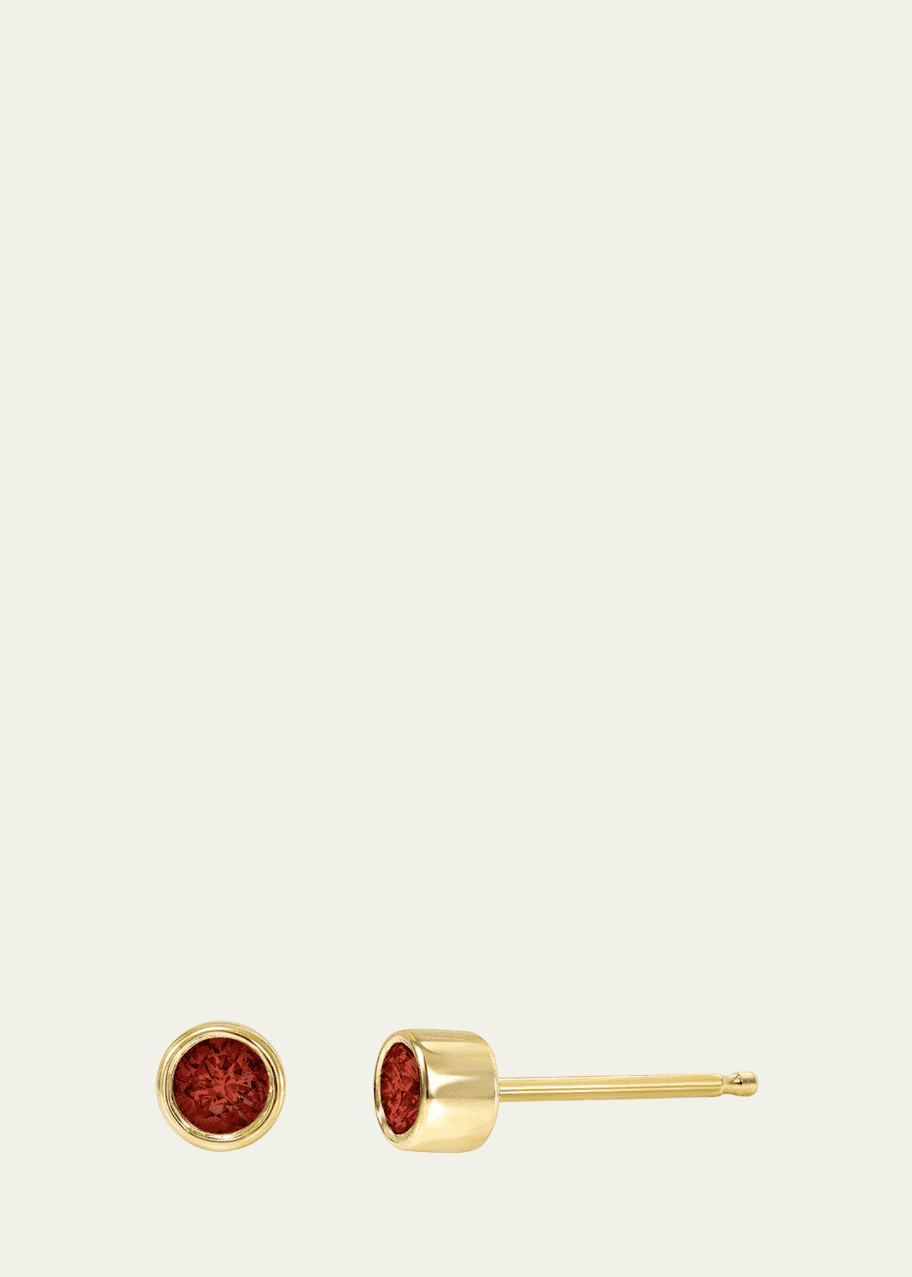 Image 1 of 1: 14K Bezel Birthstone Stud Earrings, Garnet