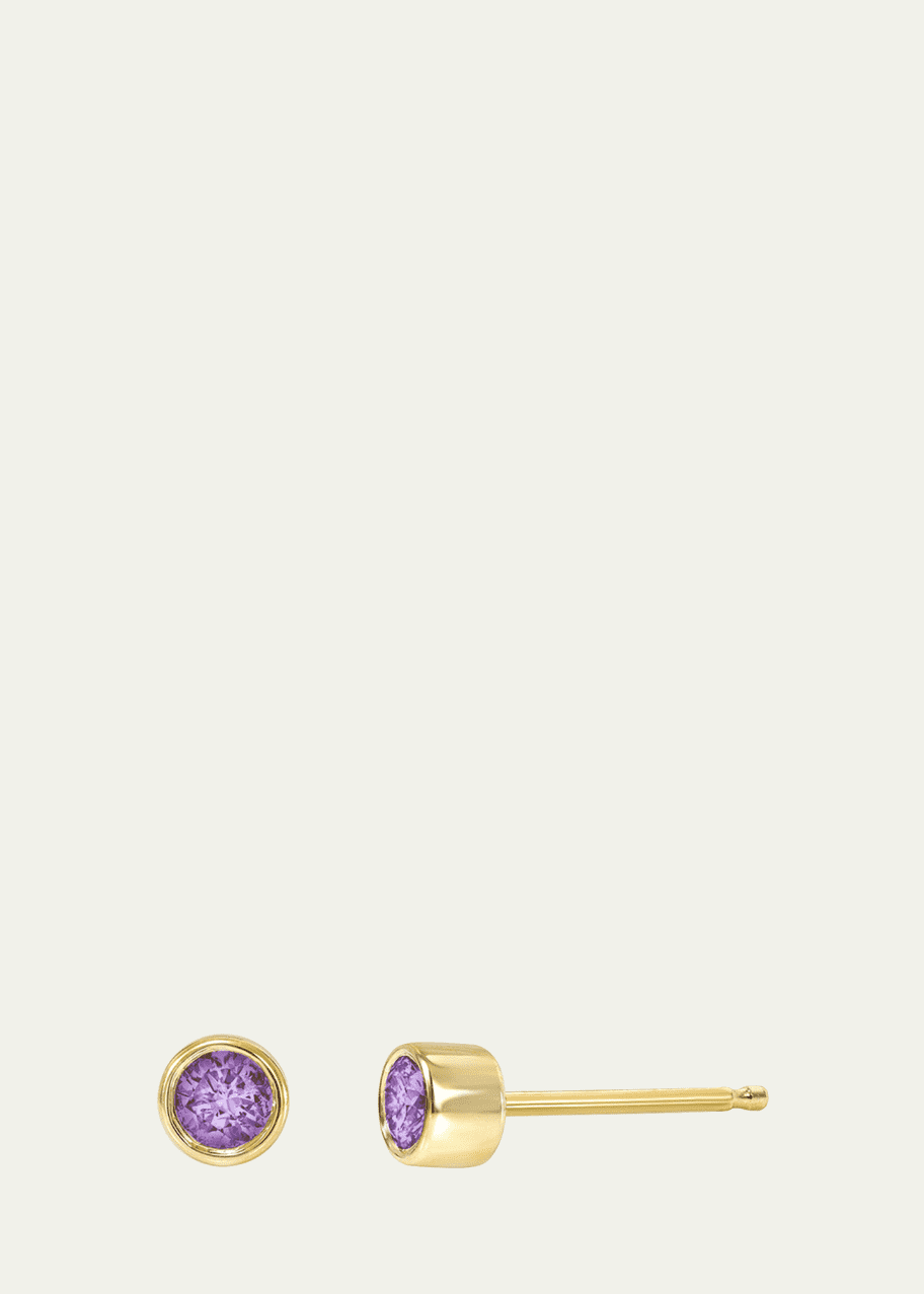 Image 1 of 1: 14K Bezel Birthstone Stud Earrings, Amethyst