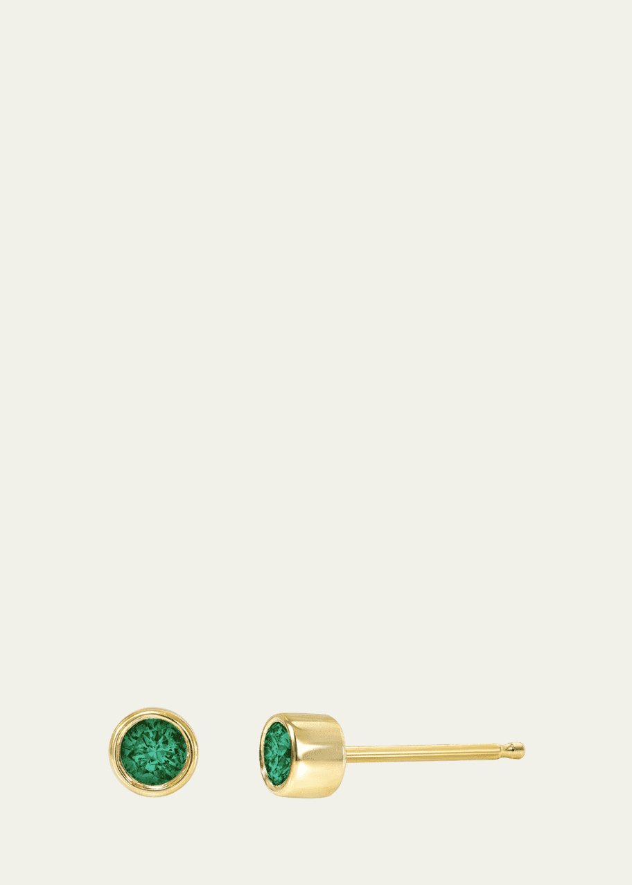 Image 1 of 1: 14K Bezel Birthstone Stud Earrings, Emerald