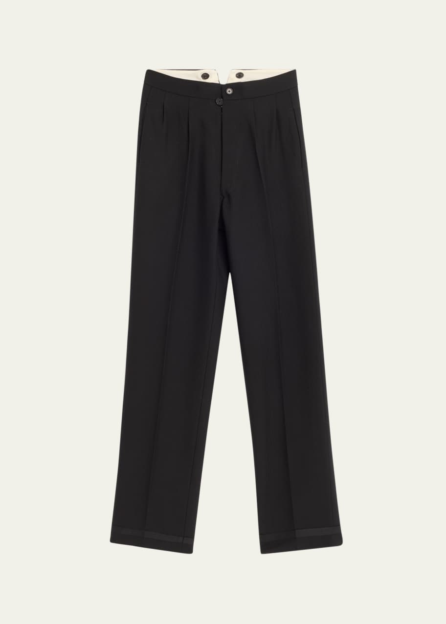 Pleated Straight Leg Wool Pants