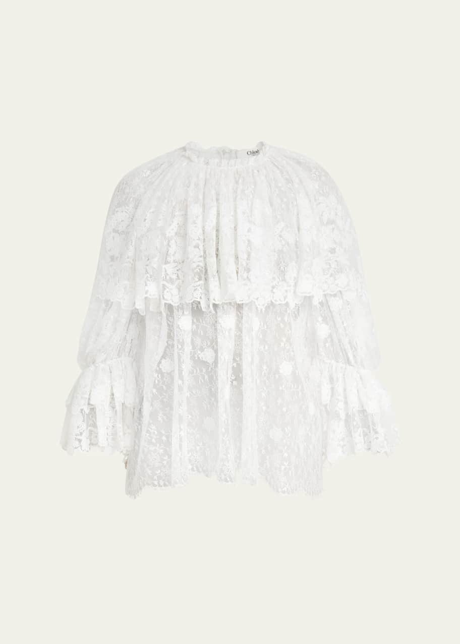 Image 1 of 1: Ruffled Floral Lace Top
