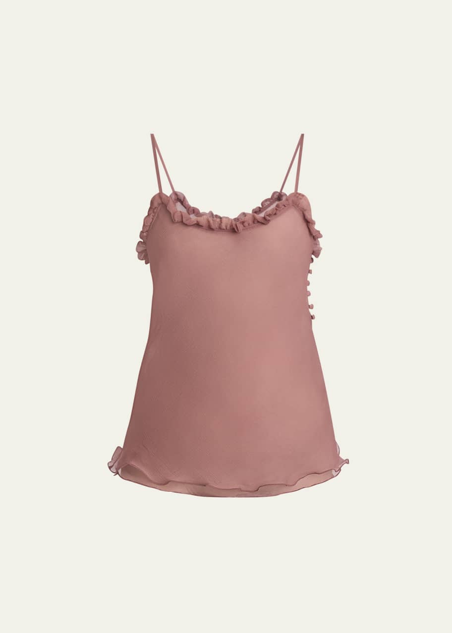 Image 1 of 1: Lingerie Tulle Ruffle-Trim Silk Camisole