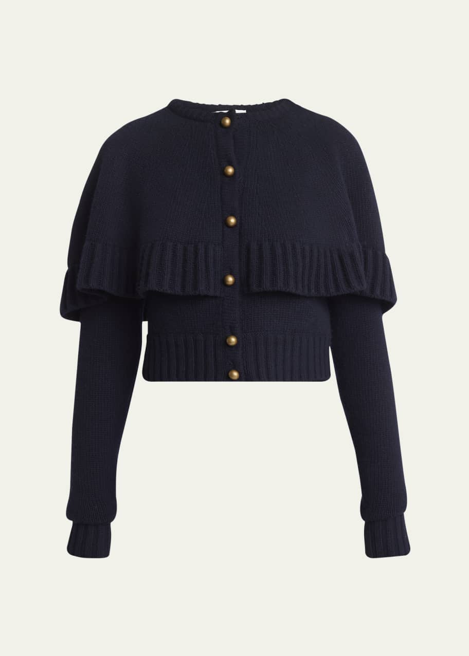 Image 1 of 1: Ruffle Wool Cashmere Cardigan