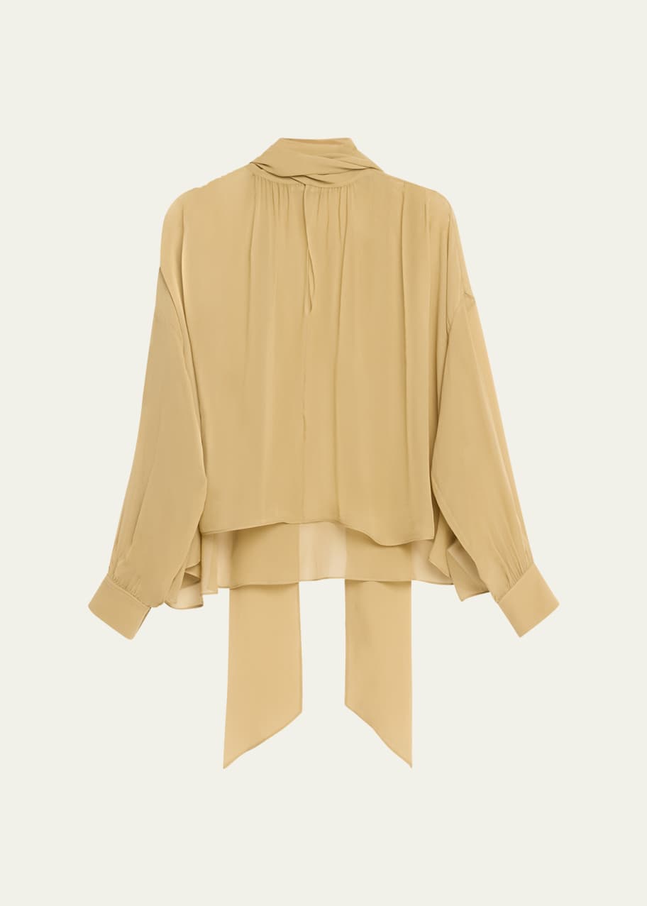 Image 1 of 1: Scarf Mock-Neck Silk Georgette Blouse