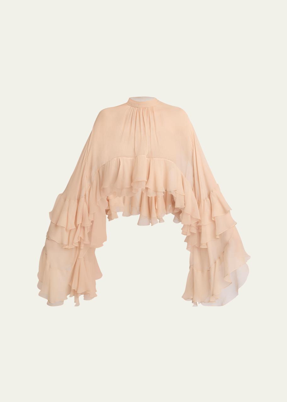 Chloe Ruffled Mock Neck High Low Silk Top - Bergdorf Goodman