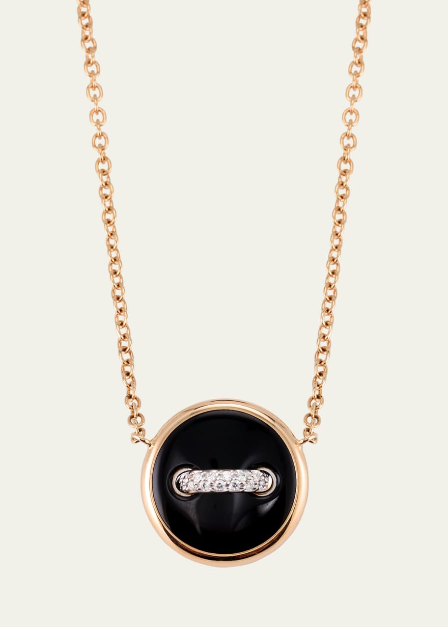Image 1 of 1: Pom Pom Dot 18K Rose Gold Onyx and Mother of Pearl Pendant Necklace