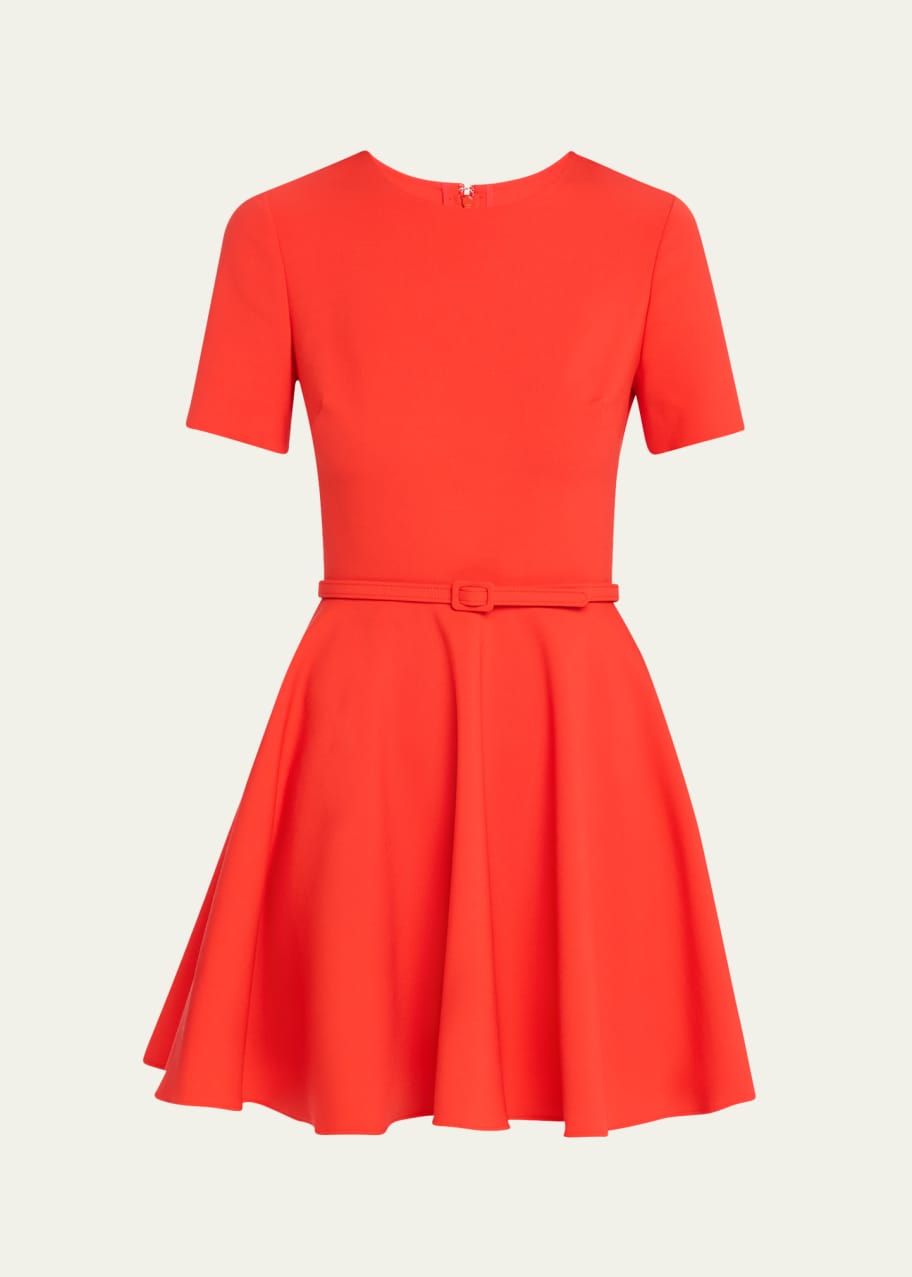 Oscar de la Renta Belted Fit-Flare Wool Mini Dress