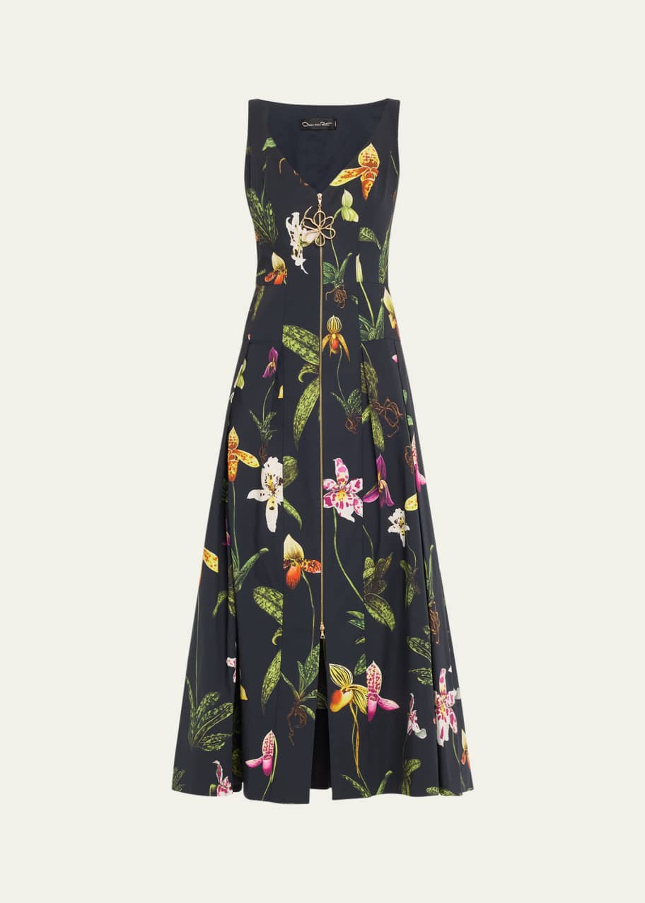 Image 1 of 1: Orchids Poplin Zip Front Dress