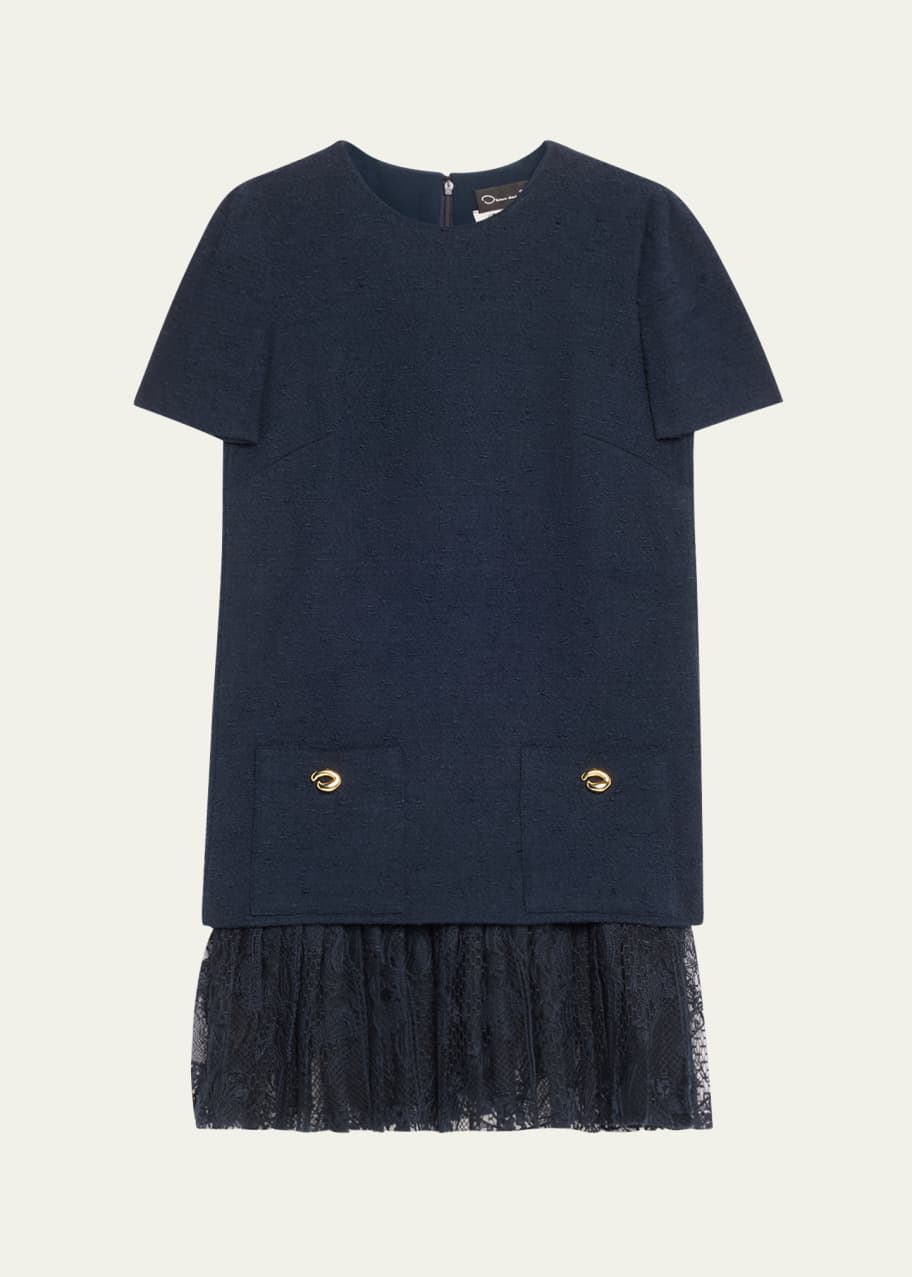 Image 1 of 1: Tweed Pleated Lace Mini Dress