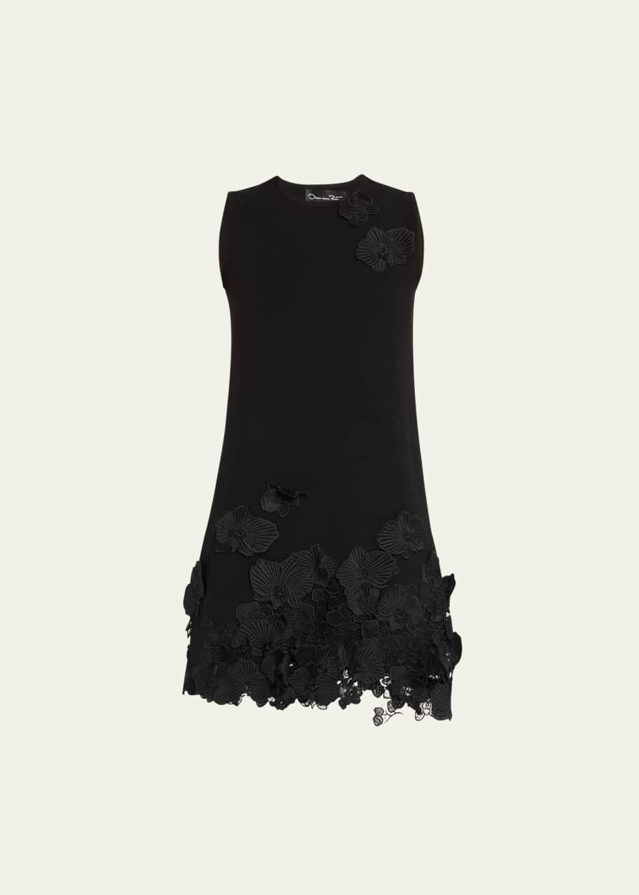 Image 1 of 1: Floral Lace Trapeze Knit Mini Dress