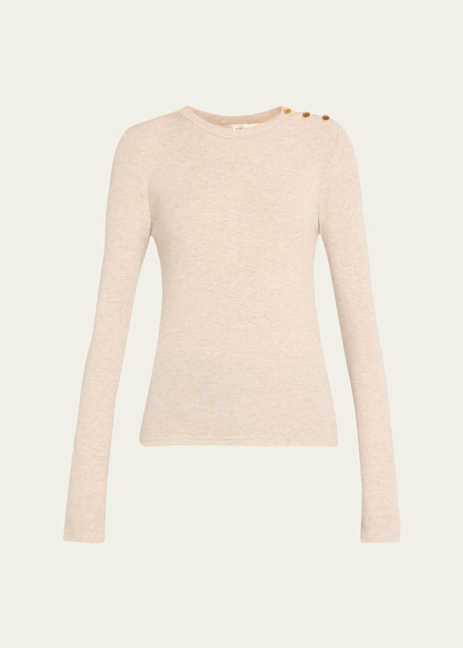 Image 1 of 1: Long-Sleeve Ribbed Button Tee