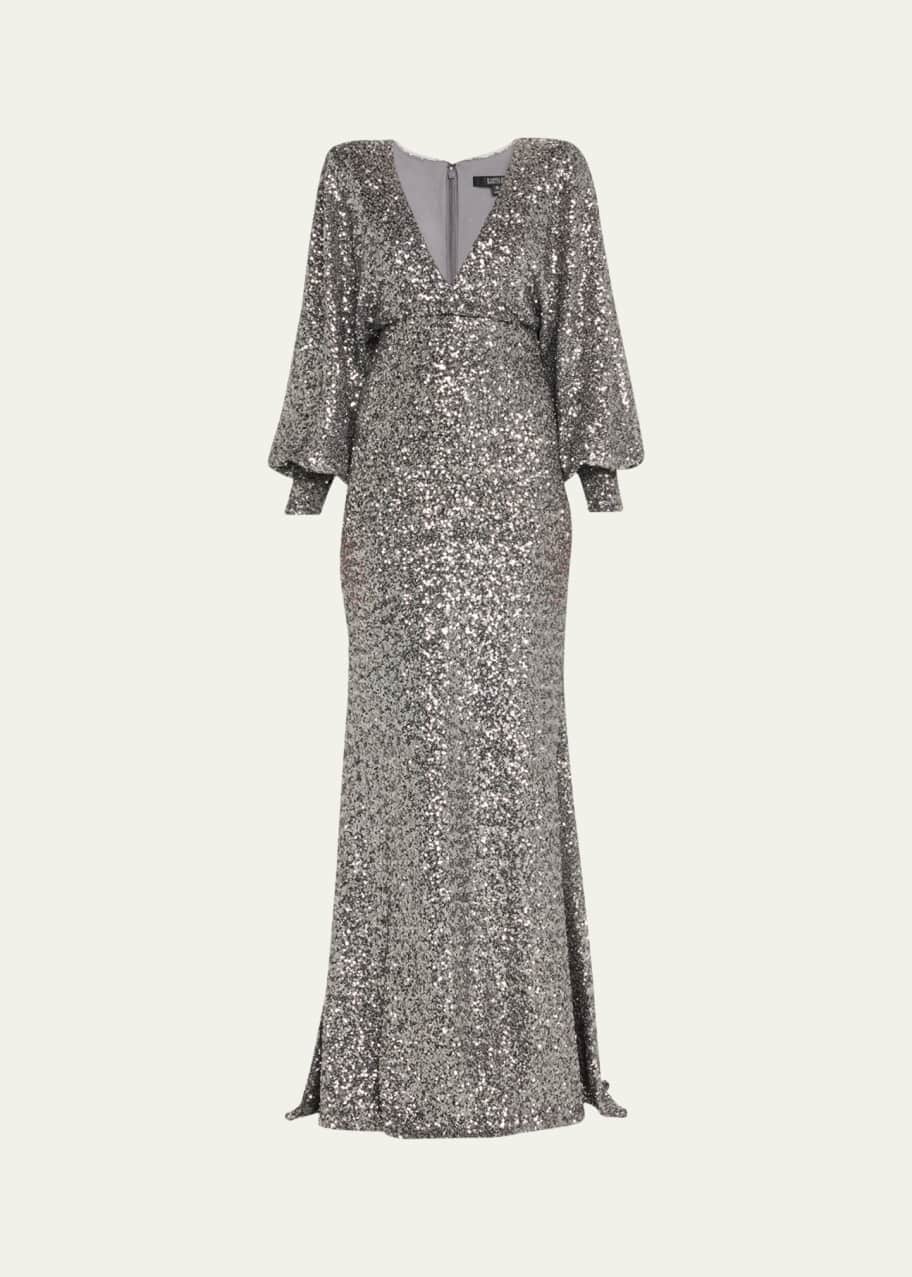 Image 1 of 1: Sequin Deep V-Neck Gown