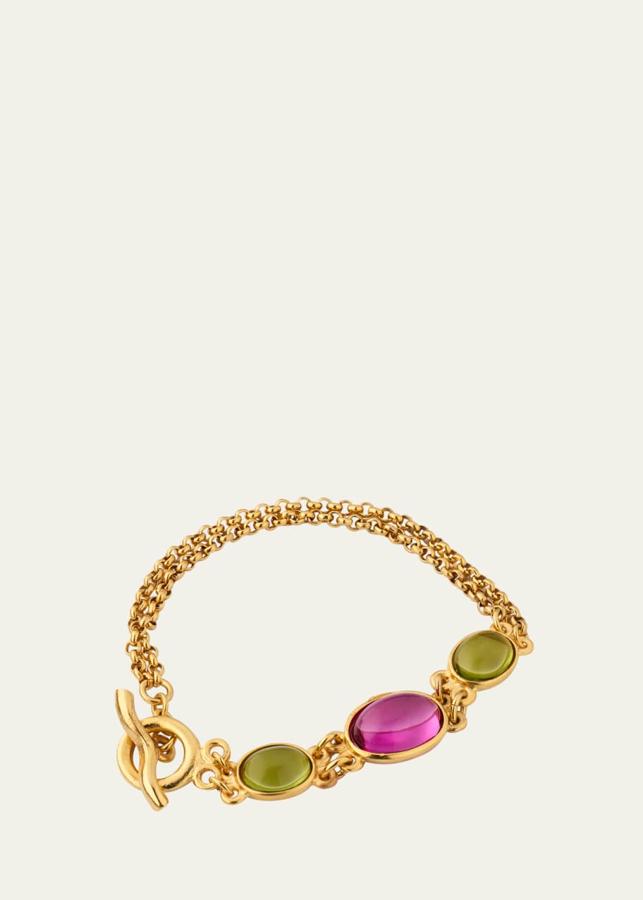 Image 1 of 1: Gold Plated Chain Bracelet with Multicolor Glass Stones