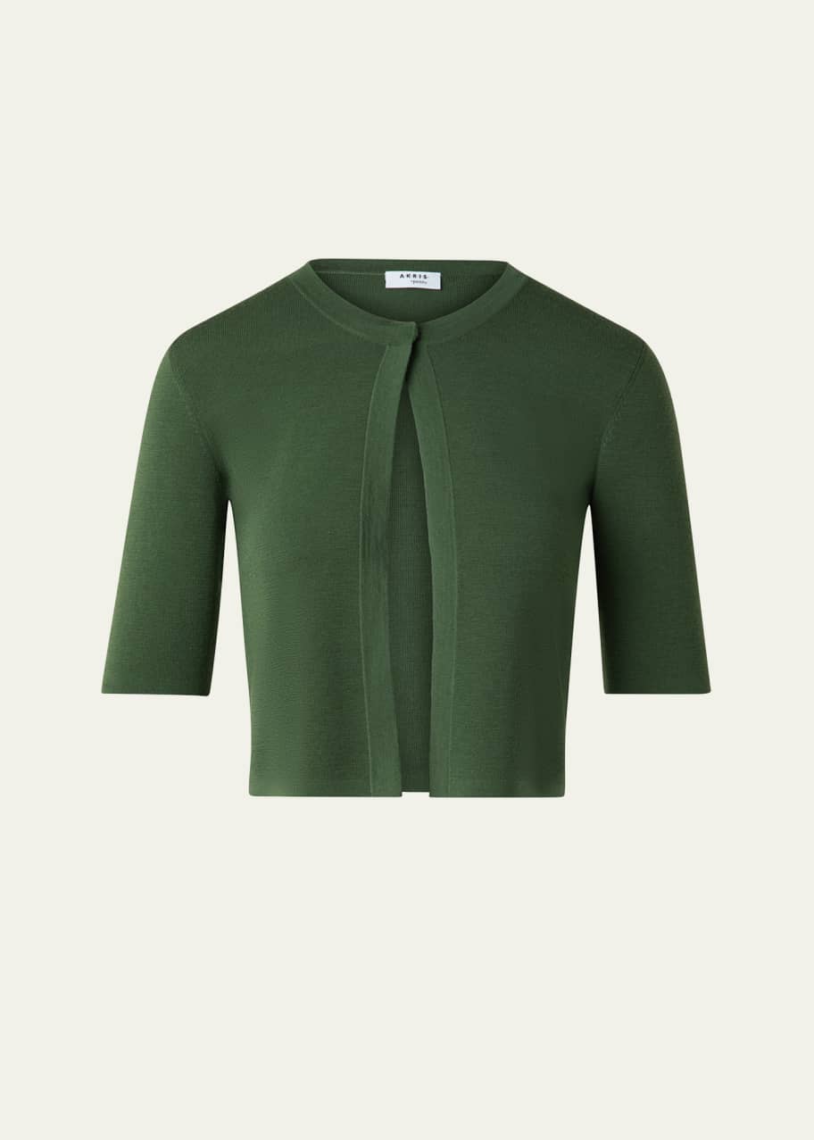 Image 1 of 1: One Button Merino Wool Cropped Cardigan