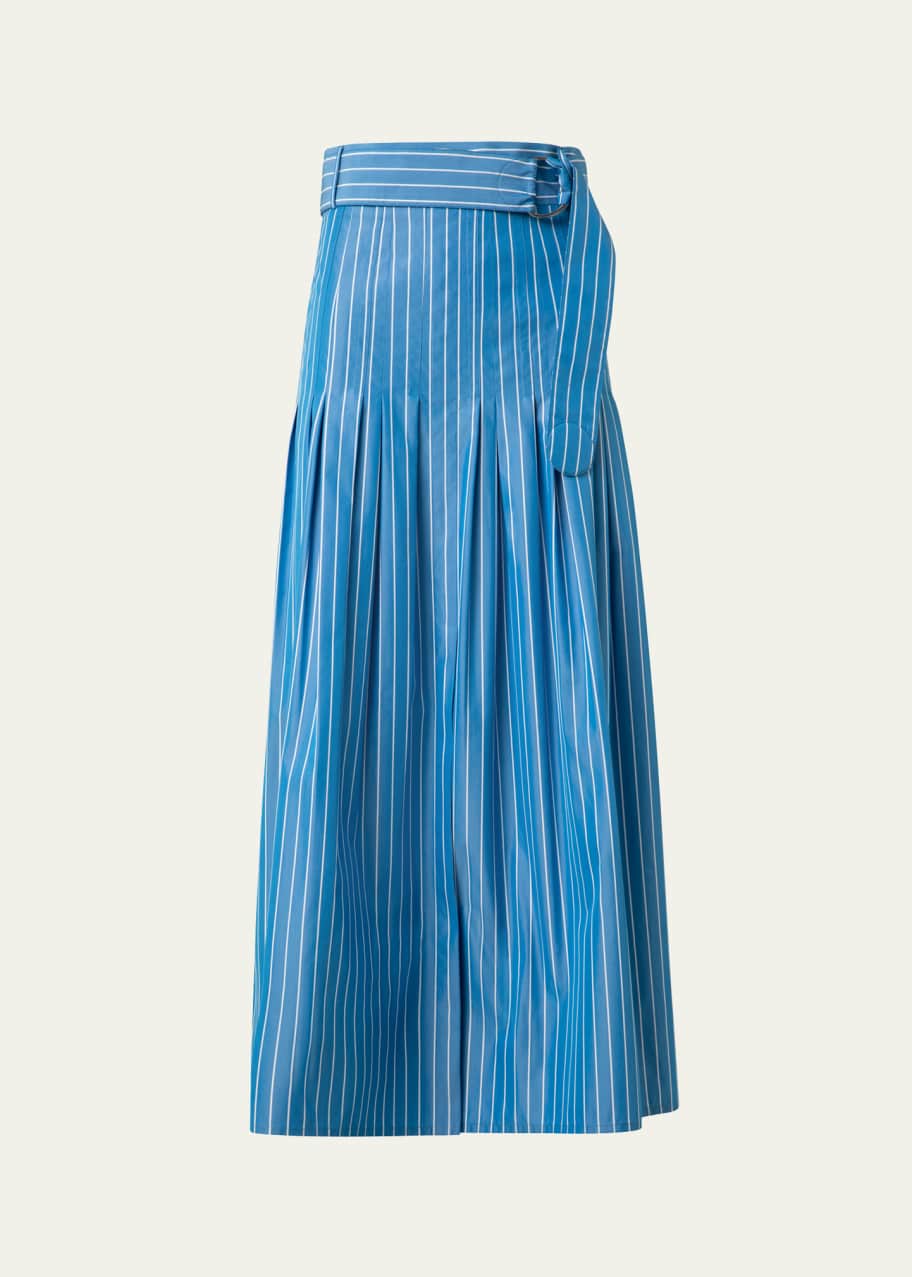 Image 1 of 1: Stripe Pleated Poplin Maxi Skirt with D-Ring Belt