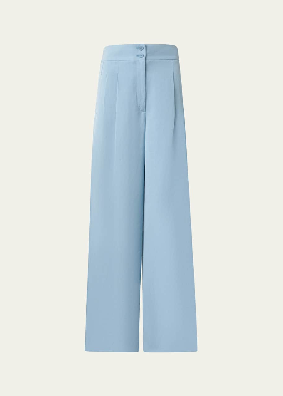 Image 1 of 1: Florence Pleated Linen Wide Straight-Leg Pants