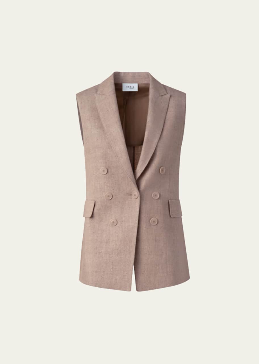 Image 1 of 1: One-Button Washed Raw Linen Vest