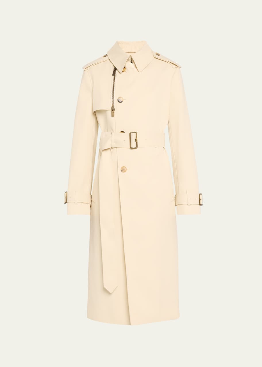 Image 1 of 1: Zip-Detail Belted Trench Coat