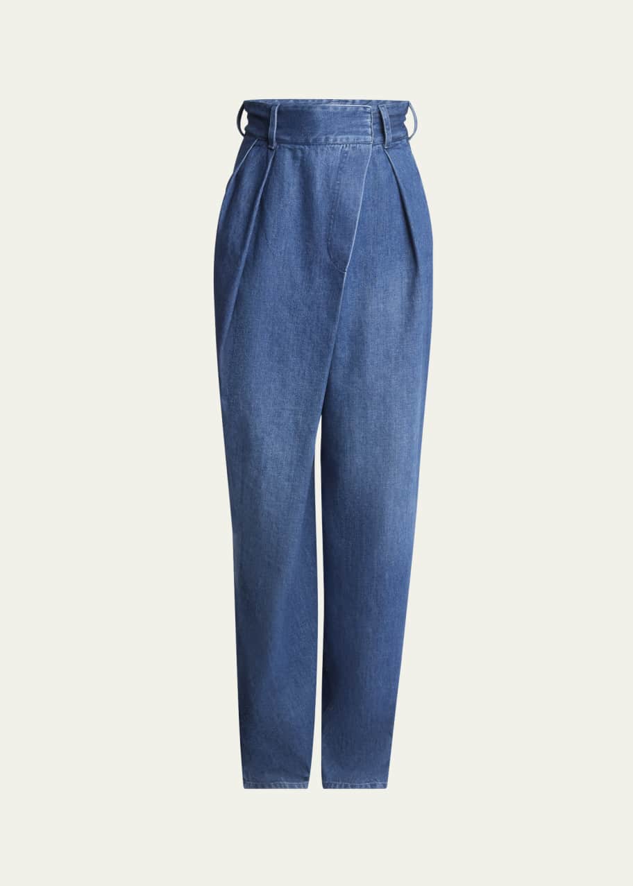 Image 1 of 1: High-Waist Pleated Wrap Jeans