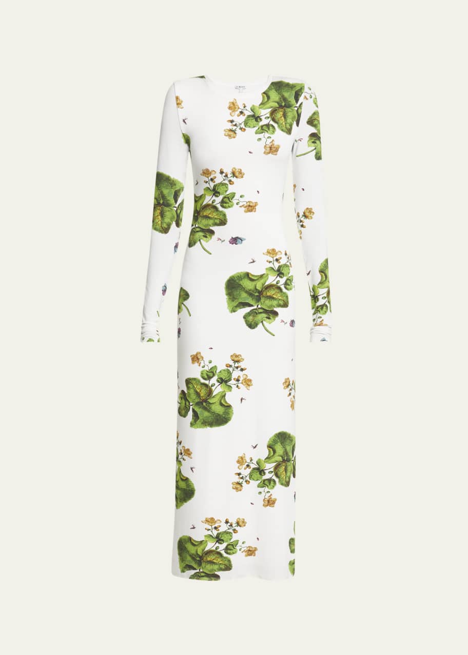 Loewe Leaf Print Midi Dress with Side Slits - Bergdorf Goodman