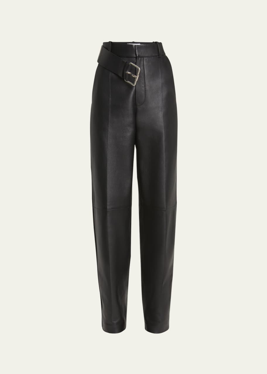 Loewe Pleated Leather Buckle Detail Trousers - Bergdorf Goodman