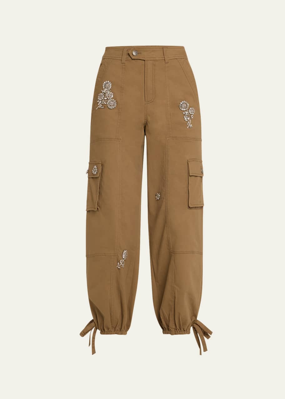 【THE IDENTITY PROJECT】Women needlepoint cargo pants Cinq a Sept Crystal Chrysanthemum Zola Cargo Pants
