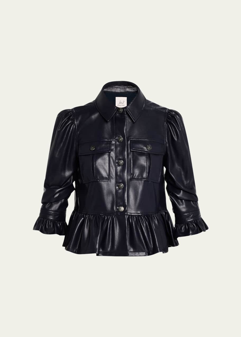 Image 1 of 1: Delanie Ruffled Vegan Leather Jacket
