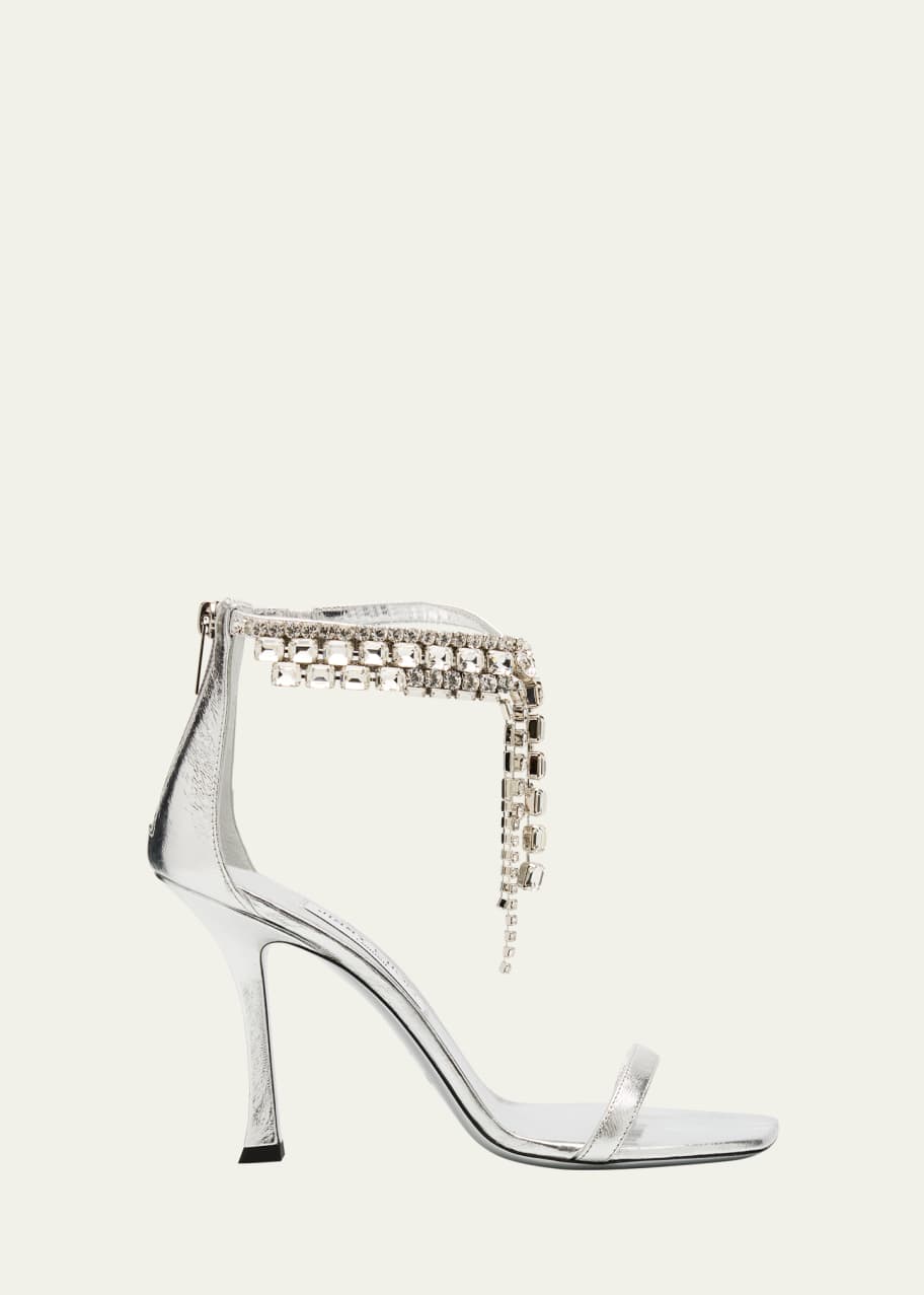 Image 1 of 1: Verity Metallic Leather Crystal-Cuff Sandals