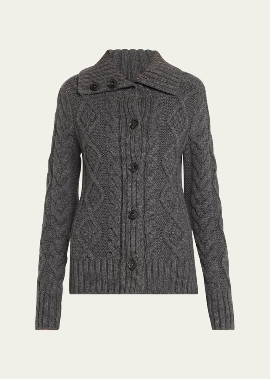 Image 1 of 1: Allegra Cable Wool Cashmere Cardigan