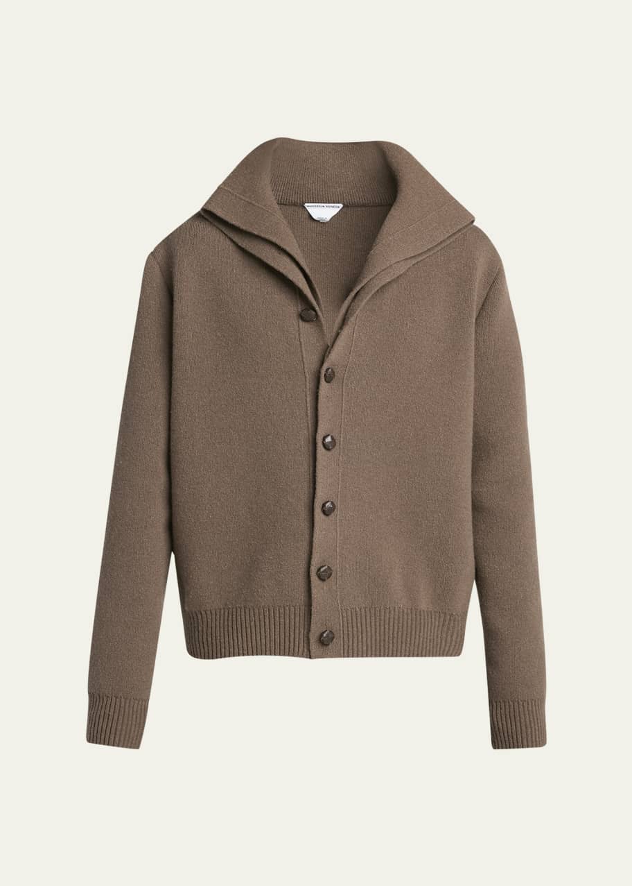 Bottega Veneta Men's Wool Shawl Leather-Button Cardigan