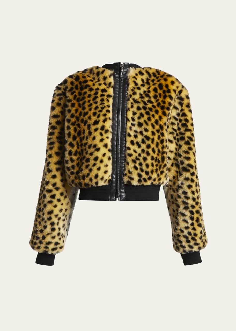 Image 1 of 1: Faux Fur Leopard Print Zip Up Jacket