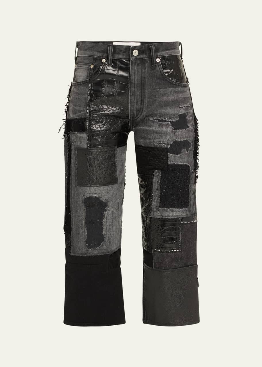 Image 1 of 1: Cropped Denim Patchwork Pants