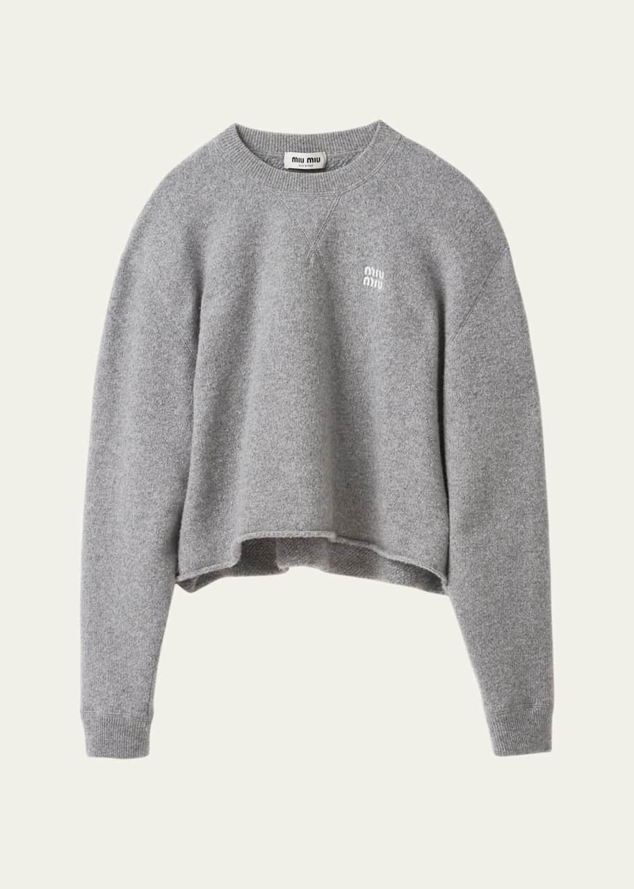 Miu Miu Logo Embroidered Cashmere Wool Sweater - Bergdorf Goodman
