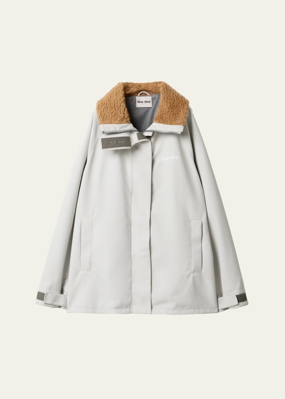 Miu Miu Shearling Collar Oversized Jacket - Bergdorf Goodman