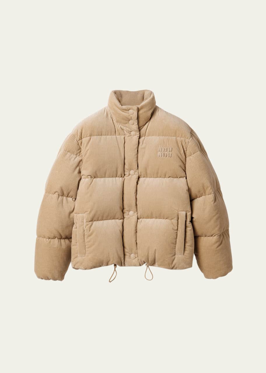 Miu Miu Corduroy Down Puffer Logo Jacket - Bergdorf Goodman Miu Miu Corduroy Down Puffer Logo Jacket - Bergdorf Goodman