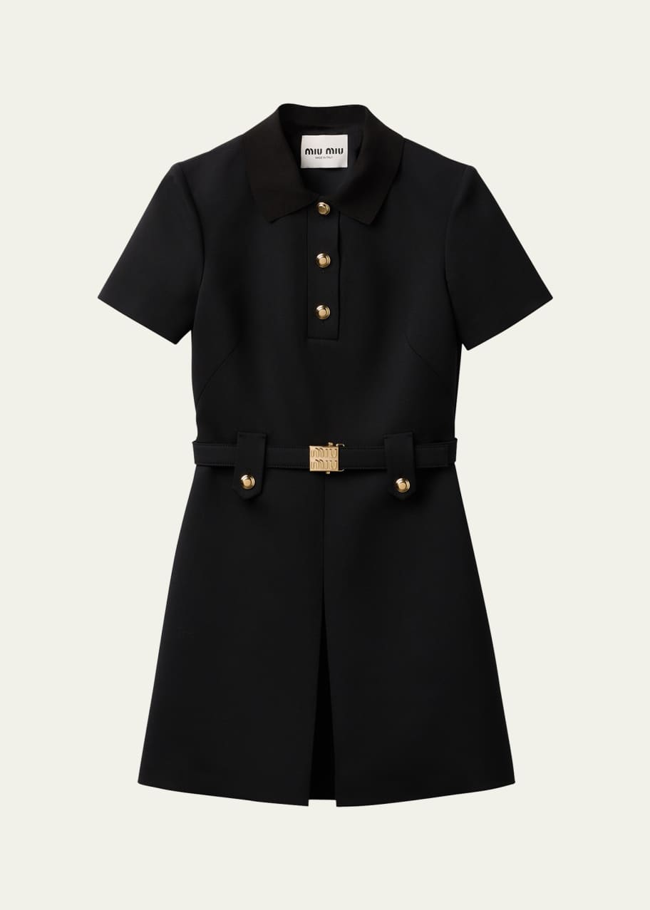 Miu Miu Short-Sleeve Wool Mini Dress With Belt - Bergdorf Goodman