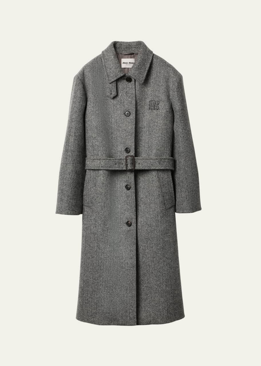 コート MIU MIU Dark Grey Wool Coat Miu Miu Long Chevron Belted Wool Coat - Bergdorf Goodman