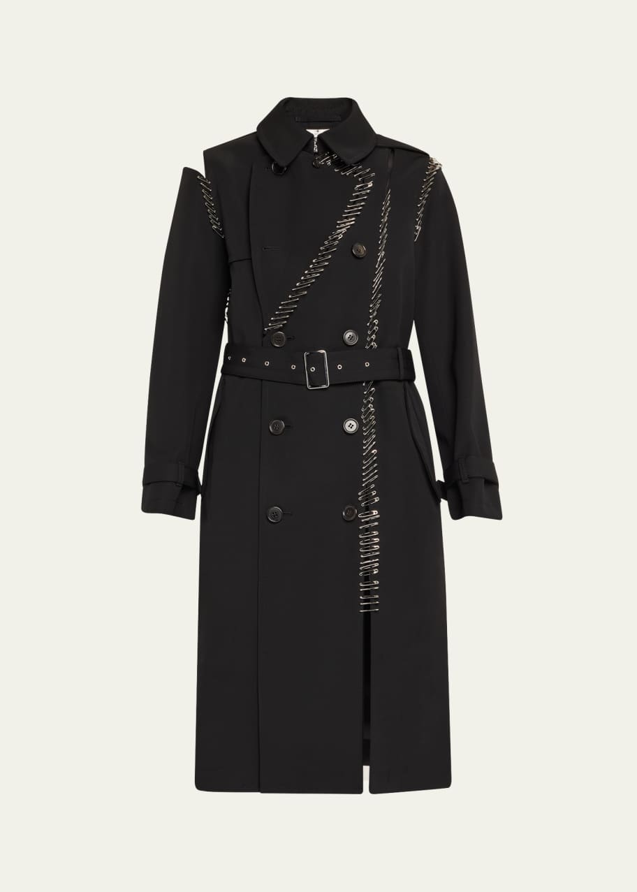 Noir Kei Ninomiya Safety Pin Double-Breasted Wool Belted Coat
