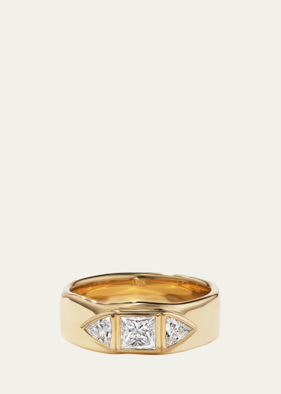 Aaryah 18K Yellow Gold 3 Stone Natural Diamond Minas Ring, Size 6.75 ...