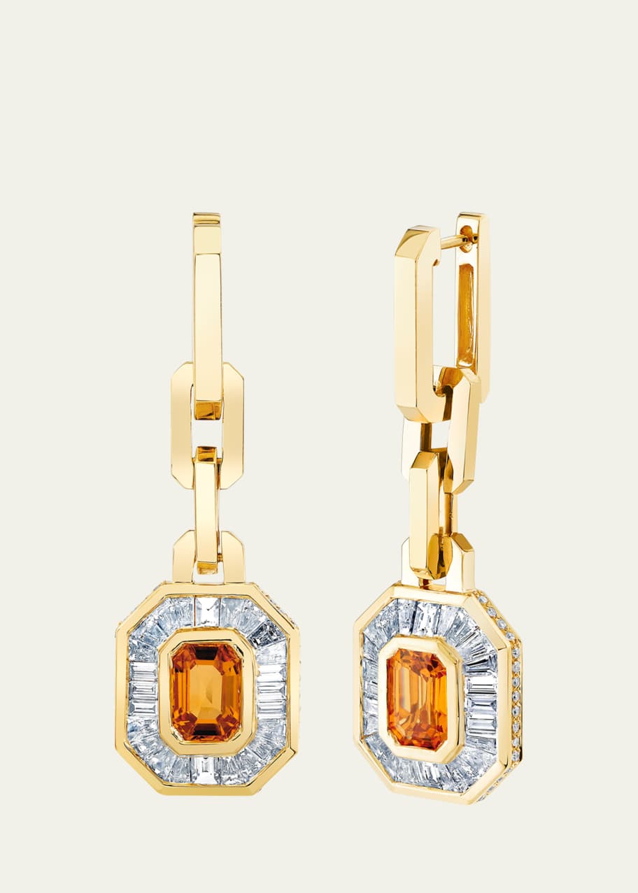 Image 1 of 1: 18K Yellow Gold Yellow Sapphire and Diamond Halo Mini Deco Drop Earrings
