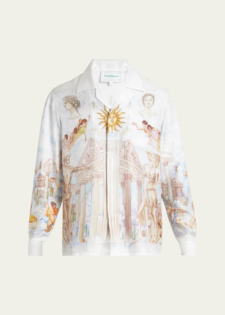 CASABLANCA Men's Greek Temple du Savoir Silk Camp Shirt - Bergdorf