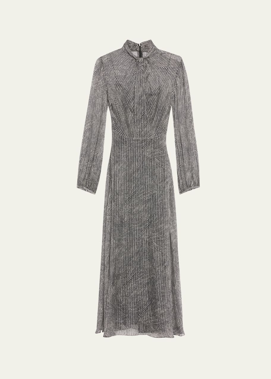 Image 1 of 1: Drape Neck Printed Silk Jacquard Dress