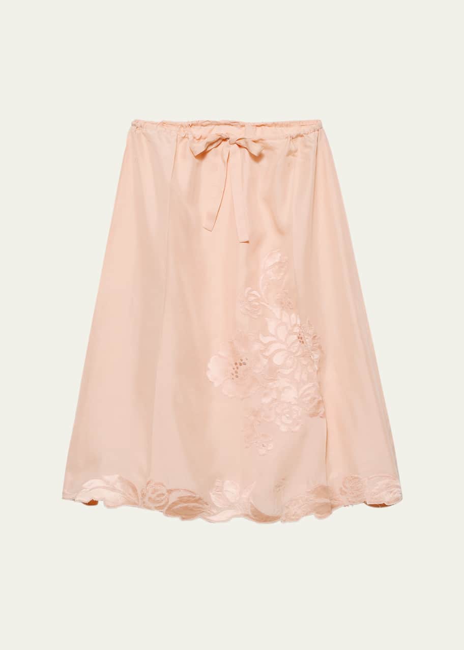 Image 1 of 1: Haboutai Floral Embroidered Drawstring Scallop Skirt
