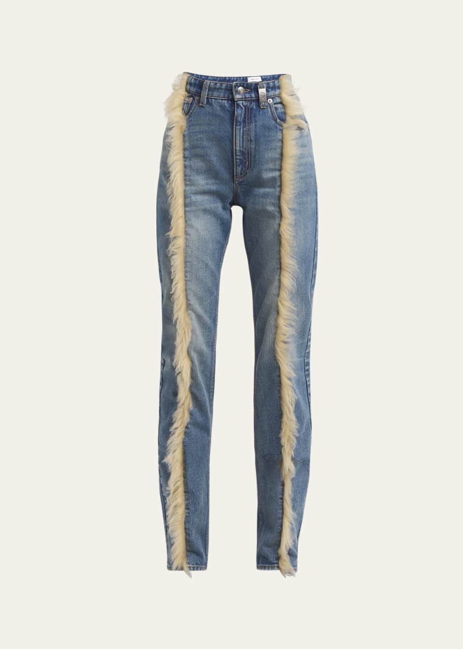 Image 1 of 1: Sheepskin Trim Straight Leg Denim Pants
